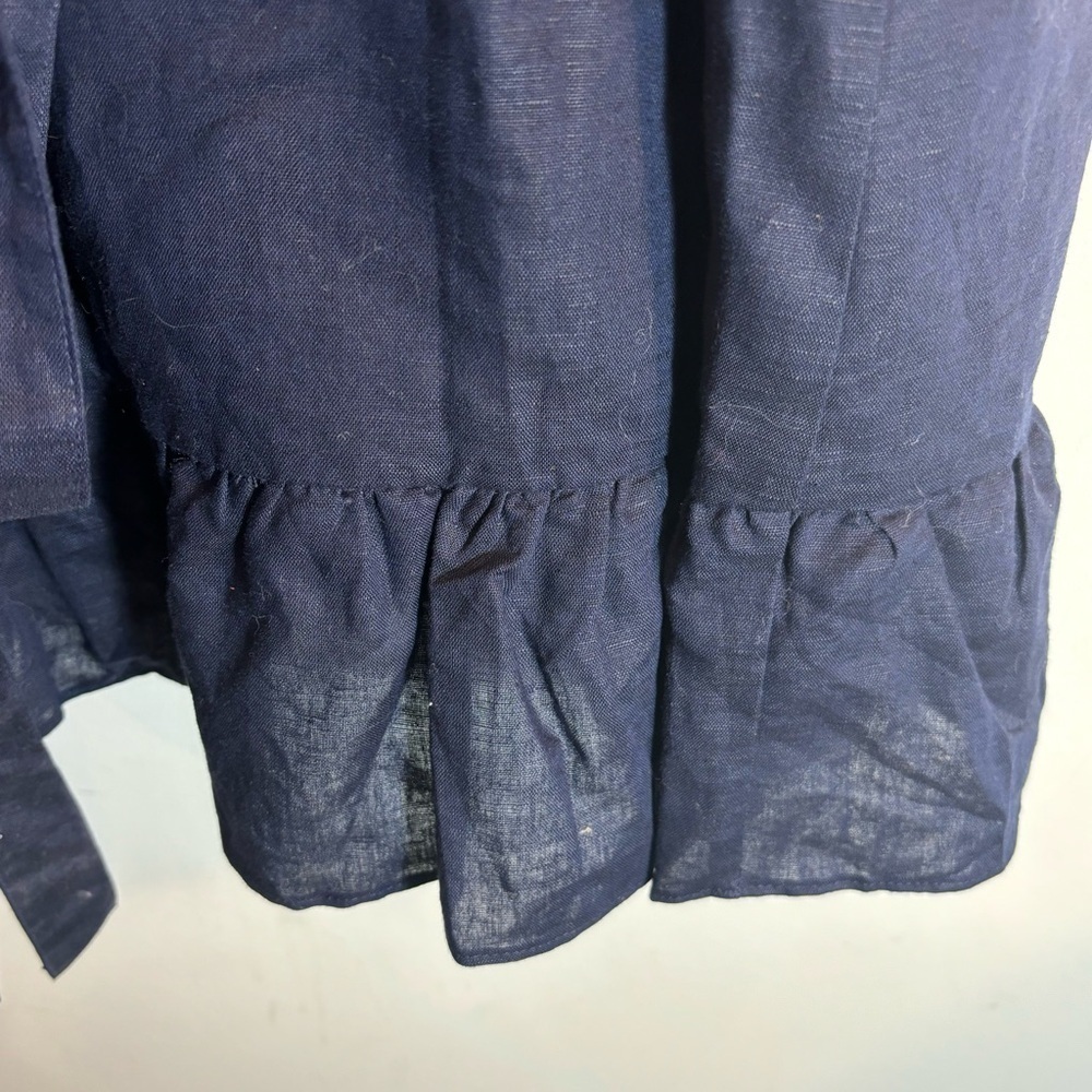 GAP Sz XL Mini Wrap Dress Linen Blend Ruffle Hem Short Sleeve NEW WITH TAG Navy - Picture 8 of 9